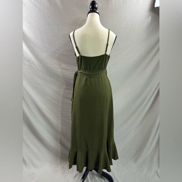Ruffle Trim Spaghetti Strap Dress Green - Picture 10 of 10